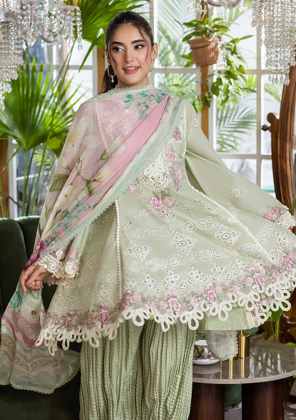 Shop the Maria B luxury lawn cotton 3-piece suit with heavy multi-head embroidery and a ready-to-wear Swiss voile dupatta with 4-side embroidery. Order now from IZ Pattern and Place.