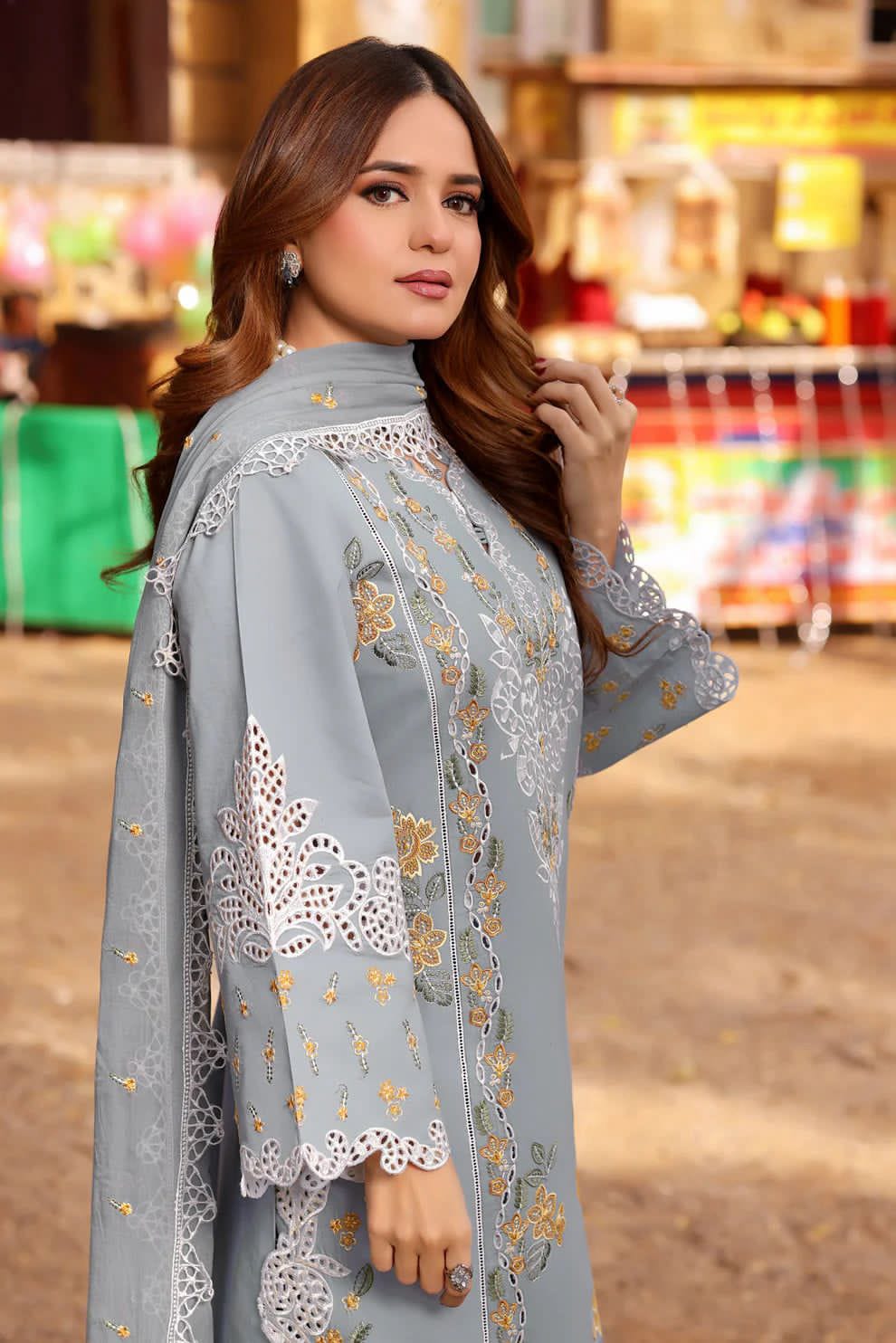 Aneela 9022 embroidered Dhanak suit back