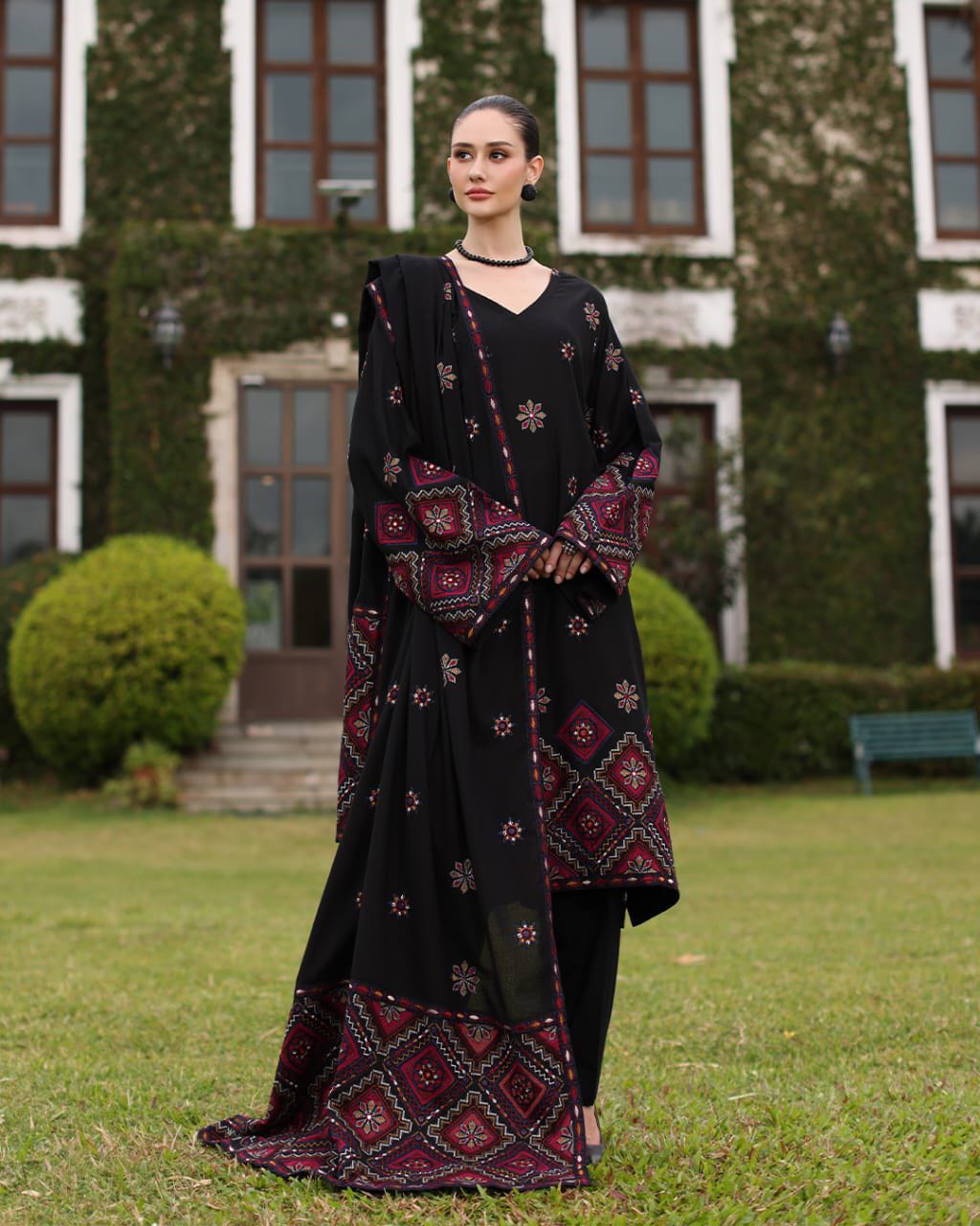 Bareeze NF 1225 heavy embroidered Dhanak suit front