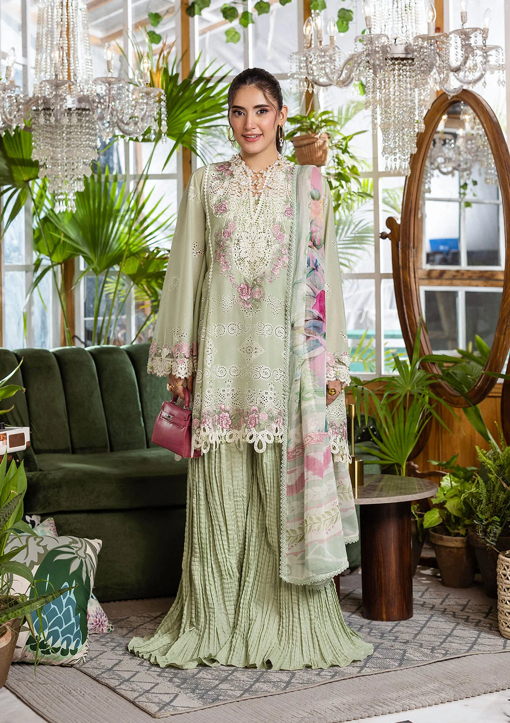 Shop the Maria B luxury lawn cotton 3-piece suit with heavy multi-head embroidery and a ready-to-wear Swiss voile dupatta with 4-side embroidery. Order now from IZ Pattern and Place.