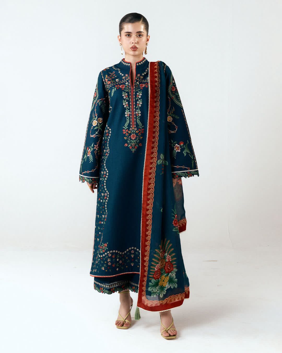 Hussain Rehar NF 3007 embroidered Dhanak suit front