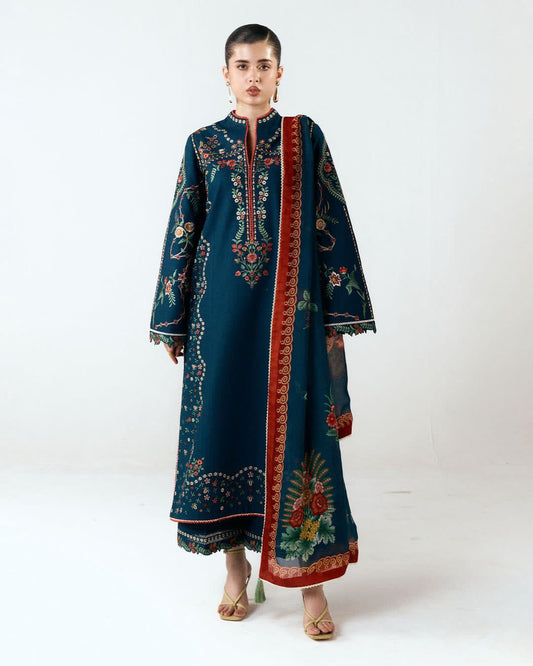 Hussain Rehar NF 3007 embroidered Dhanak suit front
