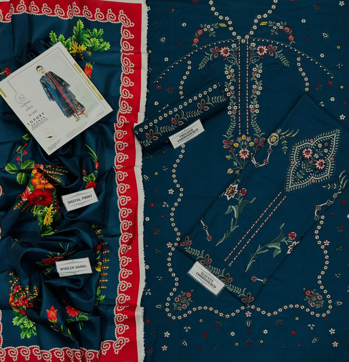 Hussain Rehar NF 3007 embroidered Dhanak shawl
