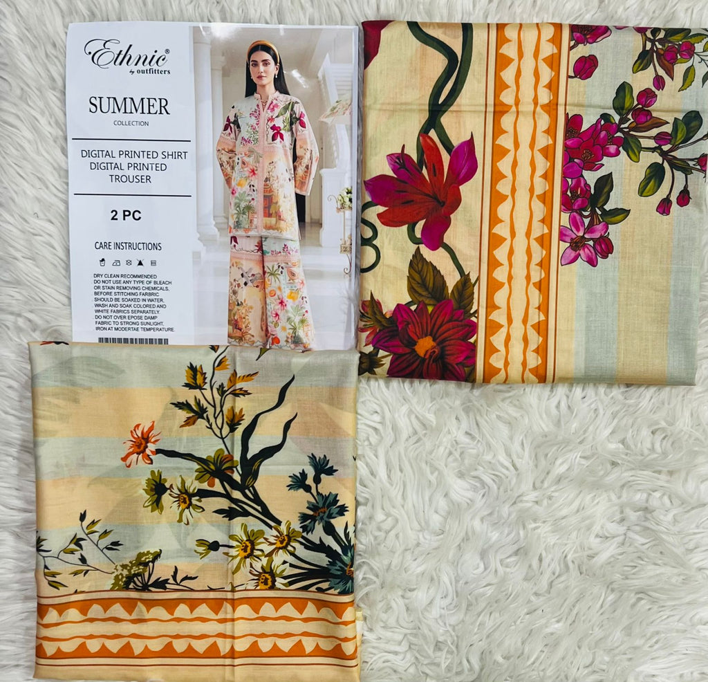Shop the Ethnic digital printed lawn 2-piece unstitched suit for everyday summer style. Order now from IZ Pattern and Place.