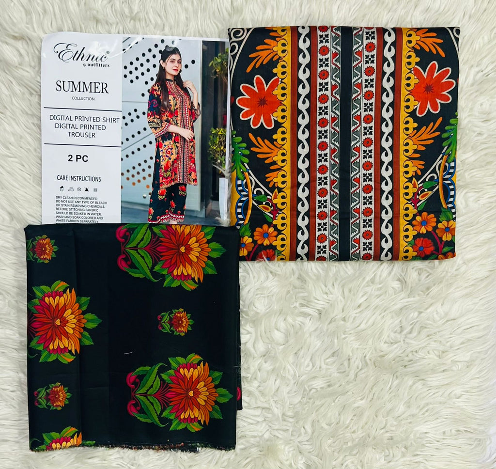 Shop the Ethnic digital printed lawn 2-piece unstitched suit for everyday summer style. Order now from IZ Pattern and Place.
