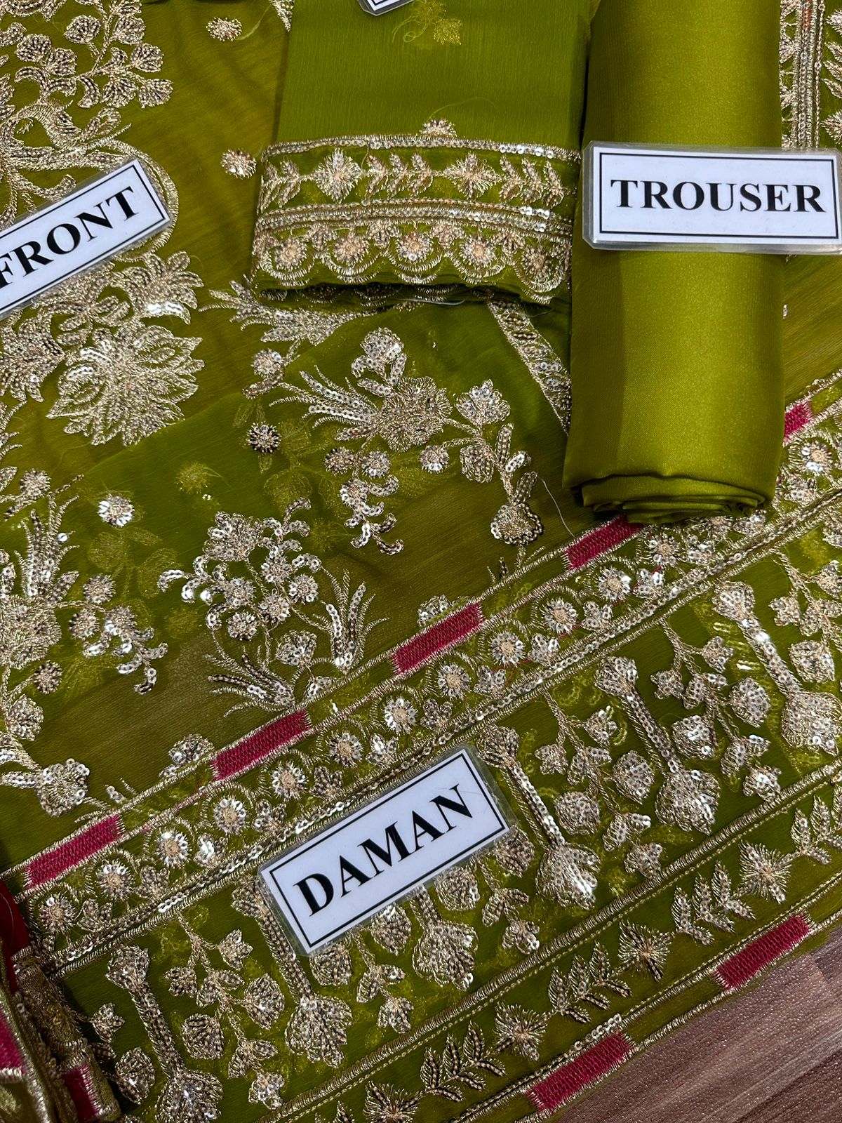 Shop the Asim Jofa replica chiffon 3-piece suit with satin silk trouser and heavy sequence work. Order now from IZ Pattern and Place.