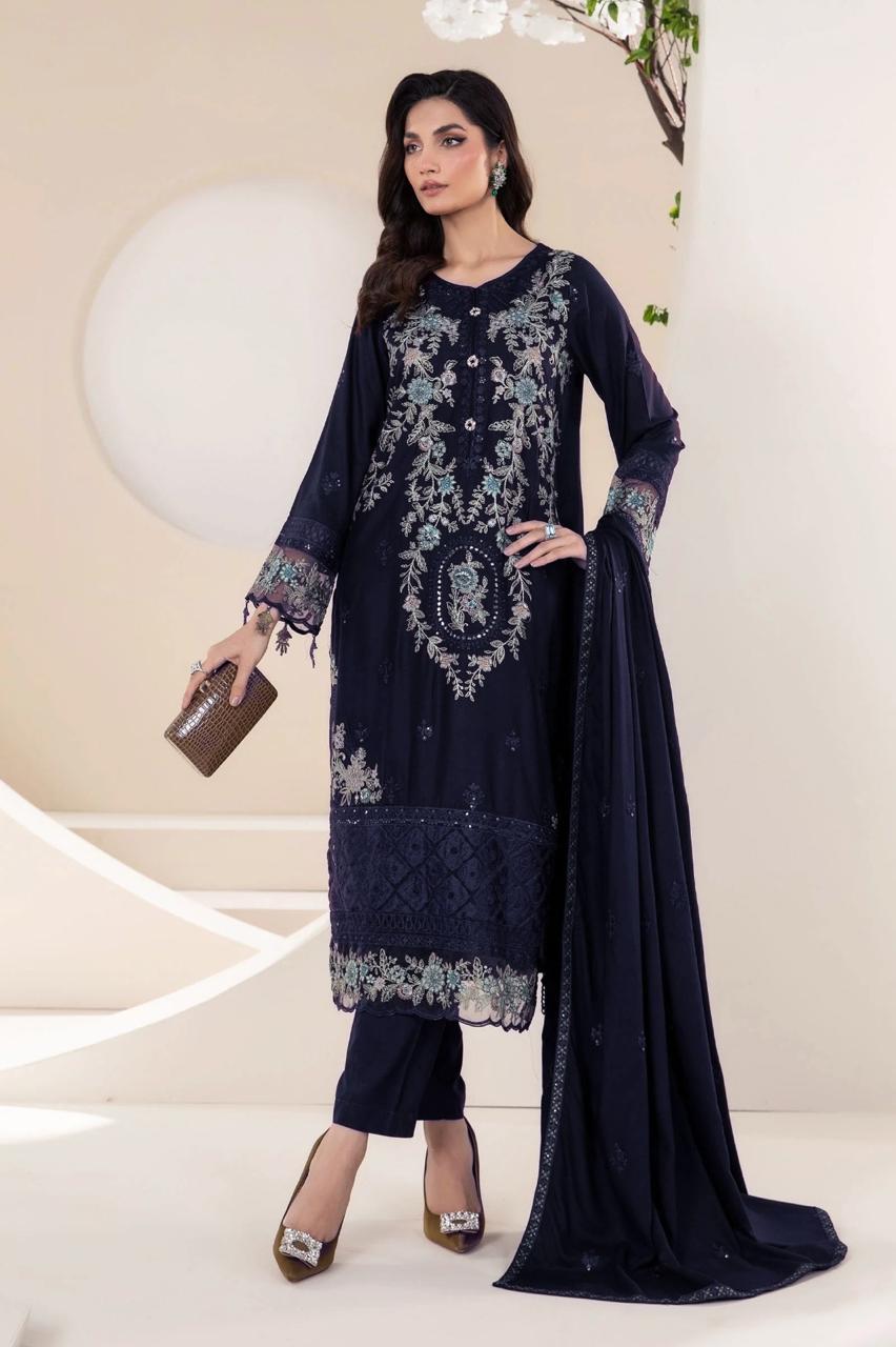 Shop the Maria B Summer Collection lawn cotton embroidered 3-piece suit with ready-to-wear chiffon dupatta. Order now from IZ Pattern and Place.