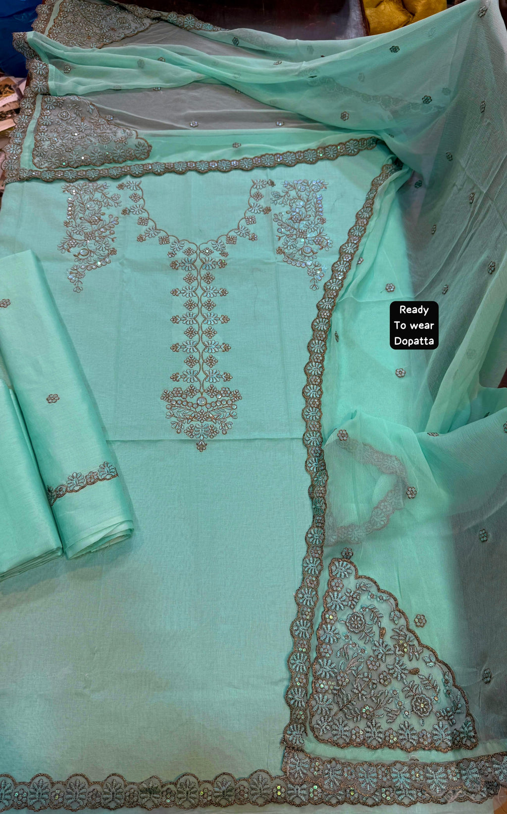 Shop the Iznik Luxury Collection embroidered 3-piece lawn suit with ready-to-wear chiffon dupatta. Order now from IZ Pattern and Place.