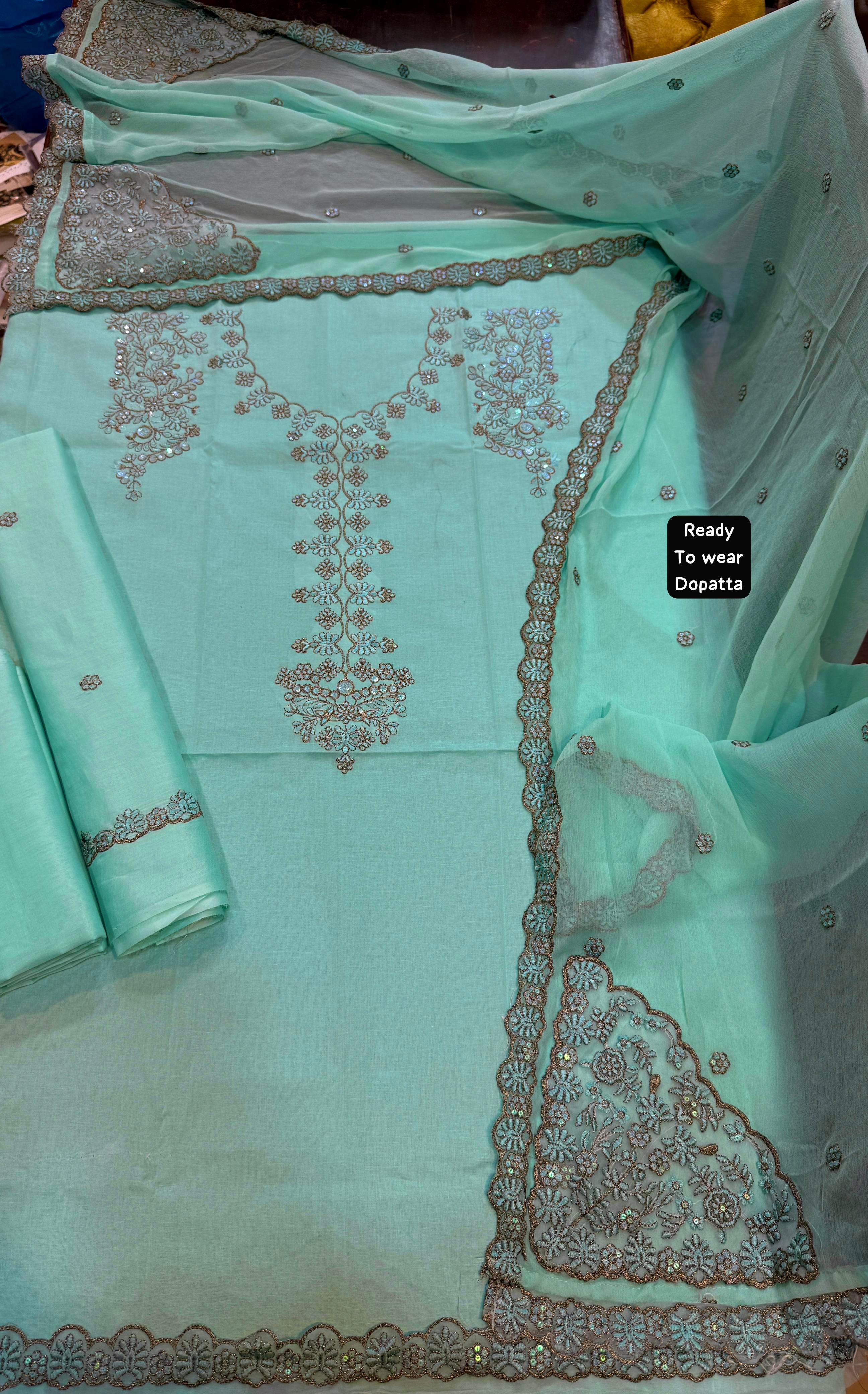 Shop the Iznik Luxury Collection embroidered 3-piece lawn suit with ready-to-wear chiffon dupatta. Order now from IZ Pattern and Place.