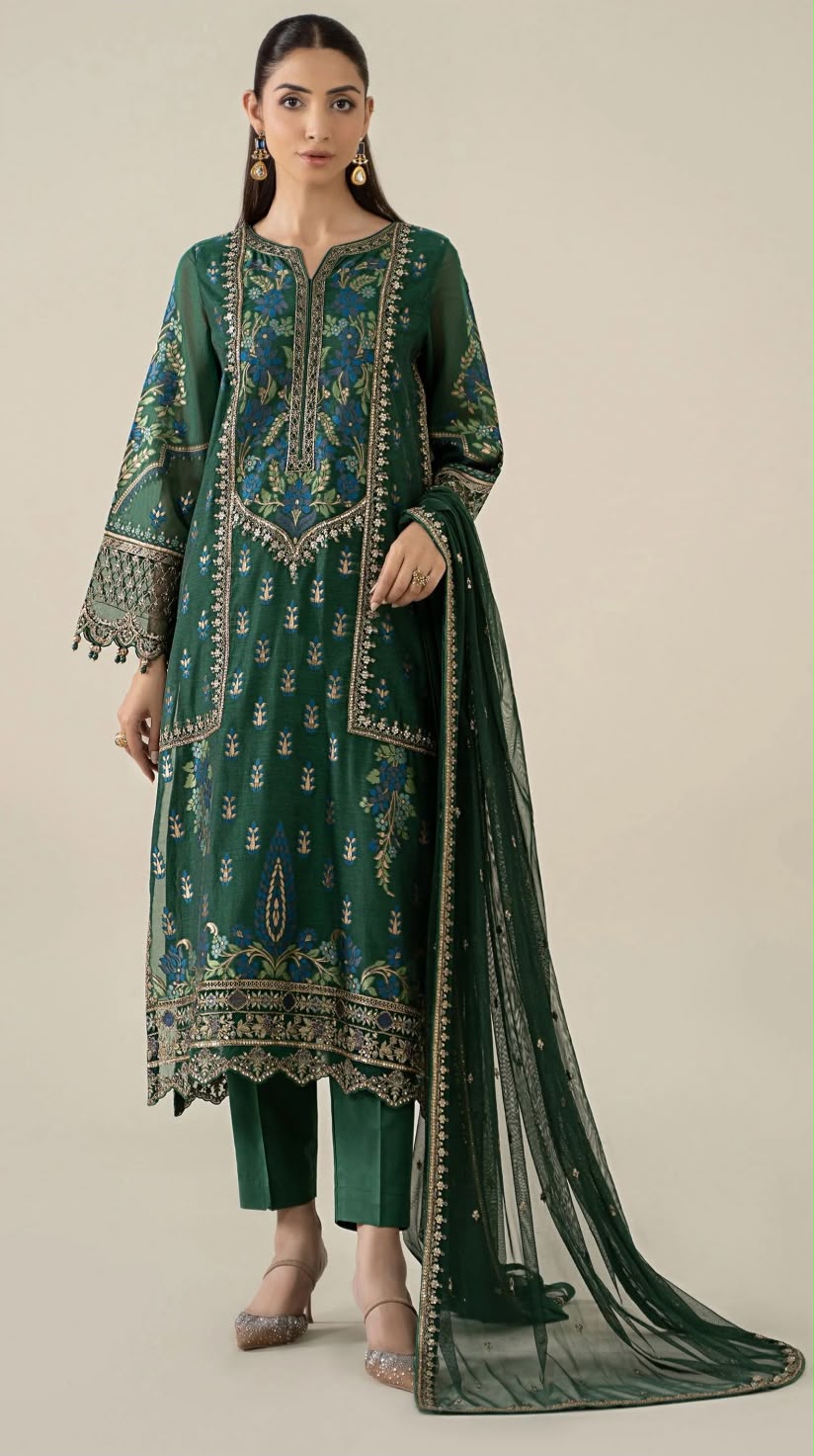 Shop the Maria B Summer Collection embroidered 3-piece lawn suit with chiffon dupatta. Order now from IZ Pattern and Place.