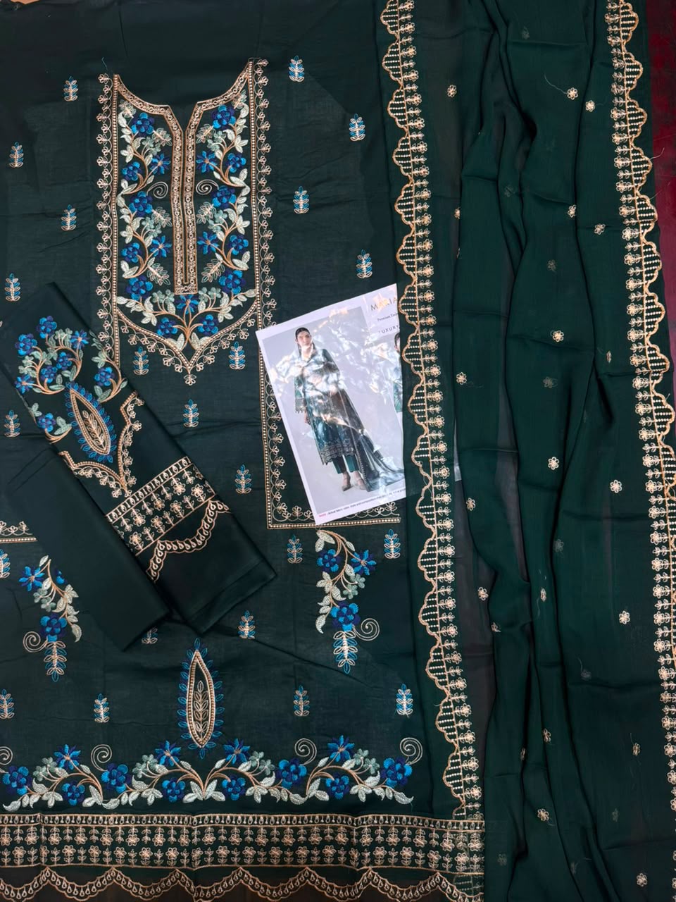 Shop the Maria B Summer Collection embroidered 3-piece lawn suit with chiffon dupatta. Order now from IZ Pattern and Place.