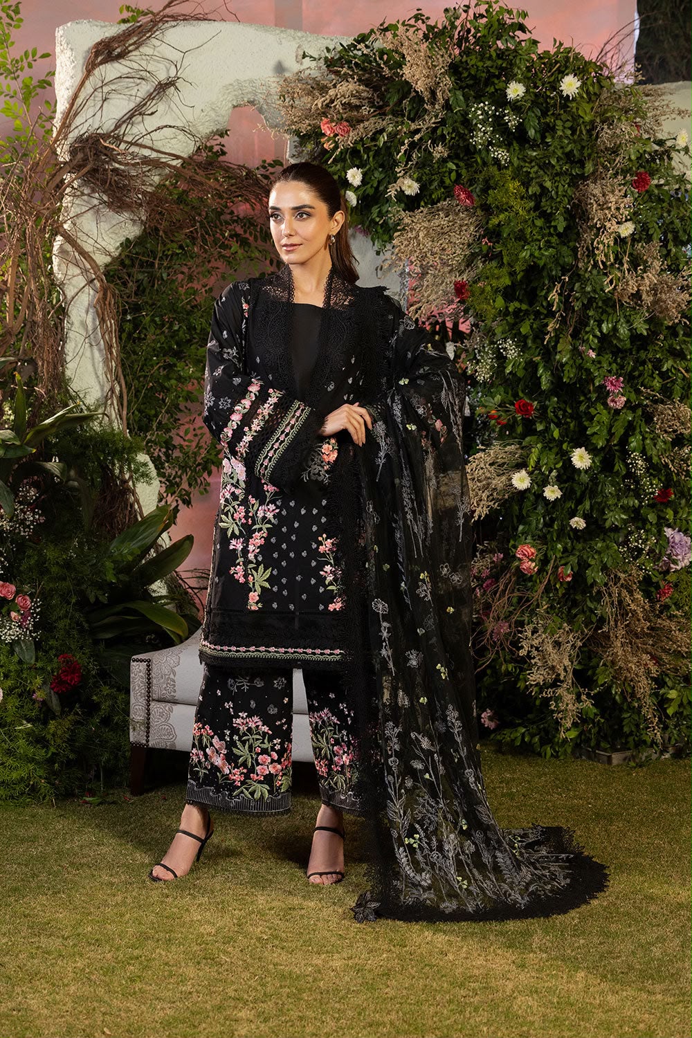 Shop the Sobia Nazir Summer Collection embroidered 3-piece lawn suit with soft Indian chiffon dupatta. Order now from IZ Pattern and Place.