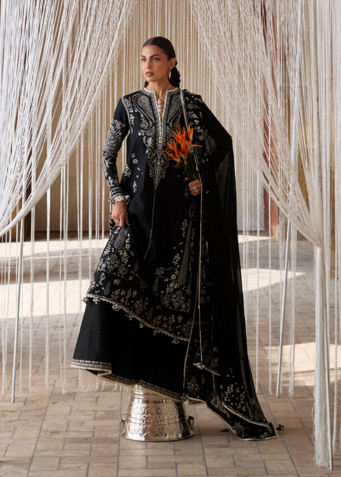 Shop the Hussain Rehar Luxury Airjet Lawn embroidered 3-piece suit with lawn voile dupatta. Order now from IZ Pattern and Place.