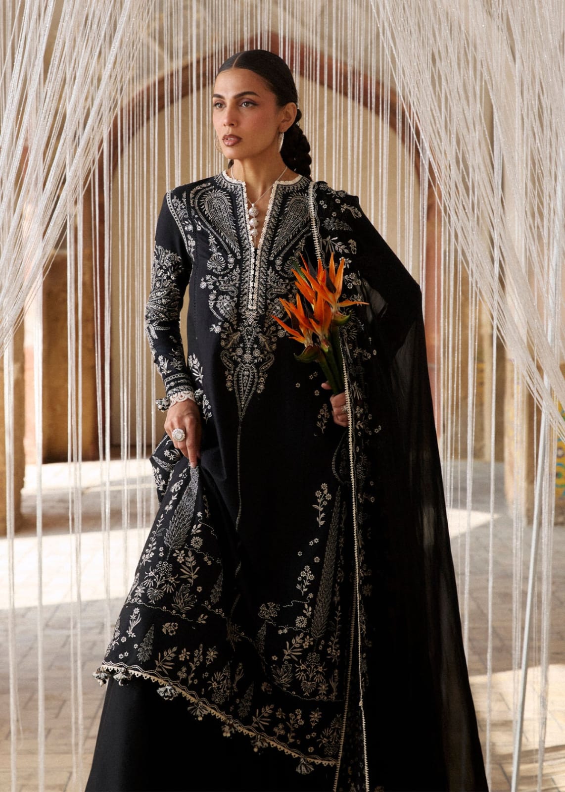 Shop the Hussain Rehar Luxury Airjet Lawn embroidered 3-piece suit with lawn voile dupatta. Order now from IZ Pattern and Place.