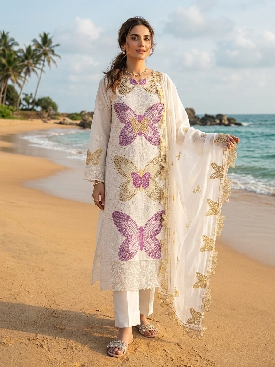 Shop the Maria B Most Demanding Summer Collection 2026 lawn 3-piece suit with Khaadi Net dupatta. Order now from IZ Pattern and Place.