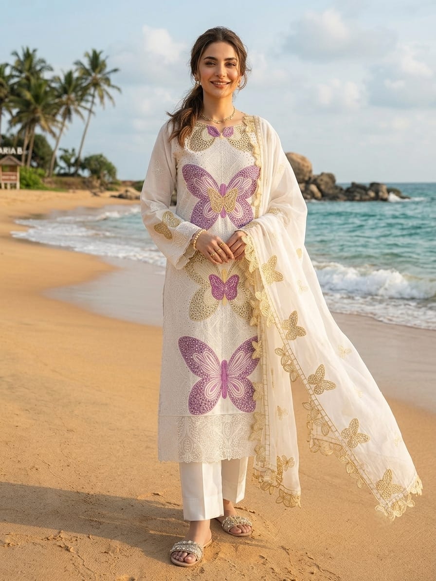 Shop the Maria B Most Demanding Summer Collection 2026 lawn 3-piece suit with Khaadi Net dupatta. Order now from IZ Pattern and Place.