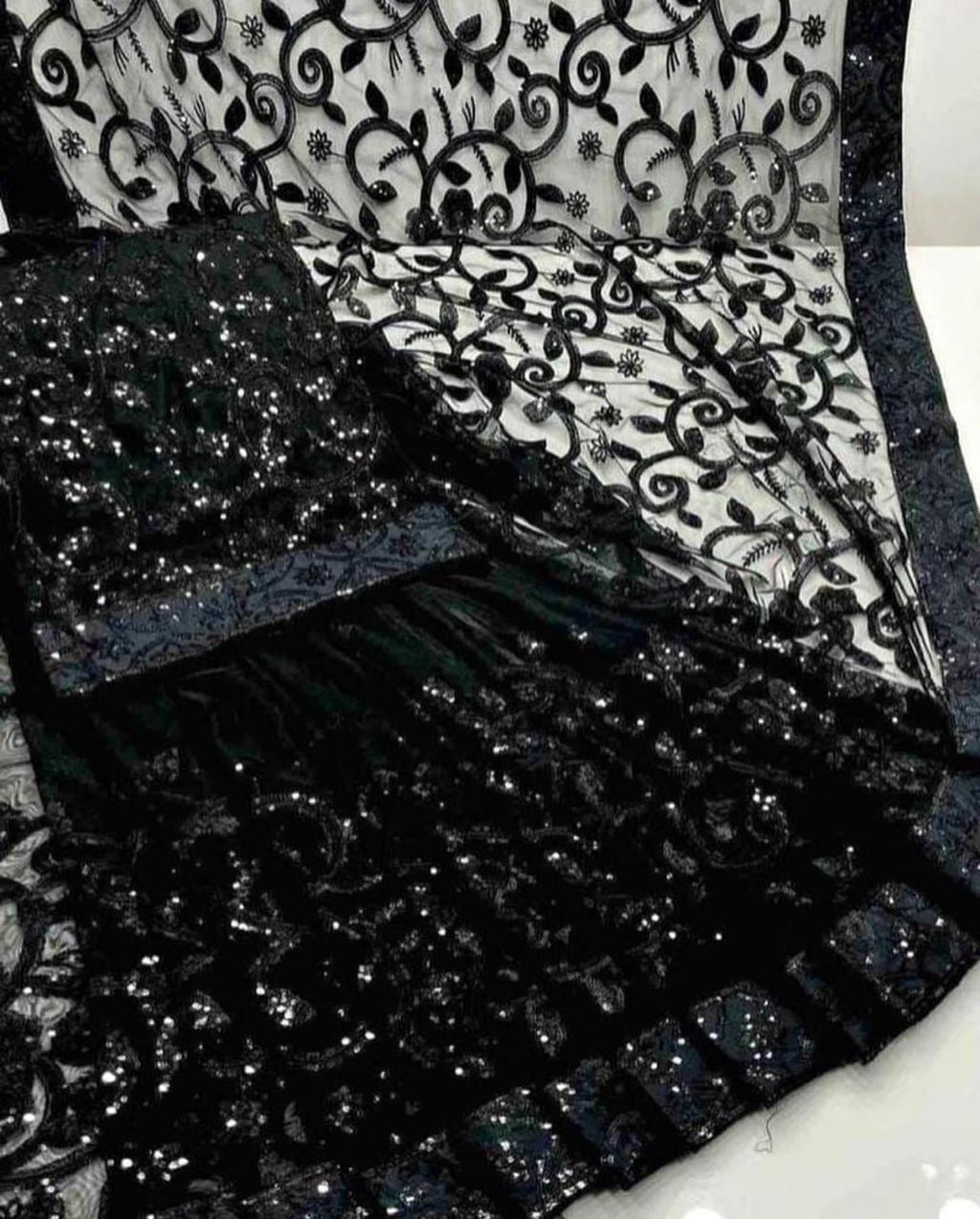 Shop the Designer Soft Net embroidered saree with heavy sequence work for weddings and festive occasions. Order now from IZ Pattern and Place.