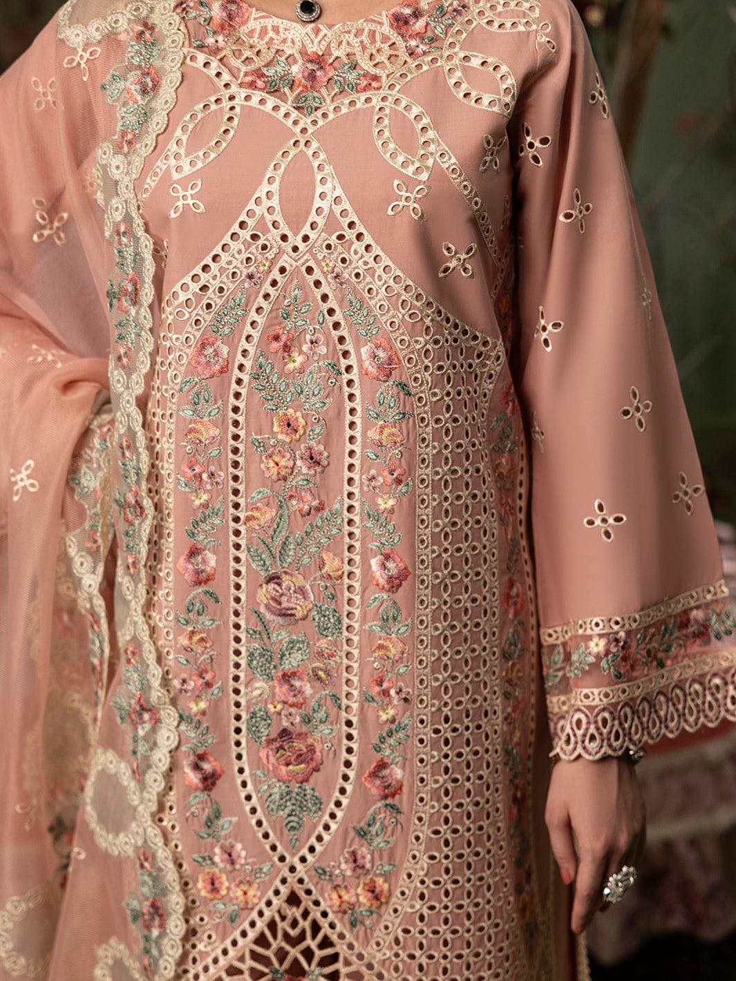 Zara Shahjahan Airjet Lawn 90/70 embroidered suit with Bamber chiffon dupatta.