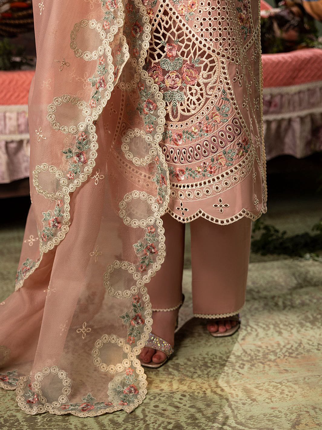 Zara Shahjahan Airjet Lawn 90/70 embroidered suit with Bamber chiffon dupatta.