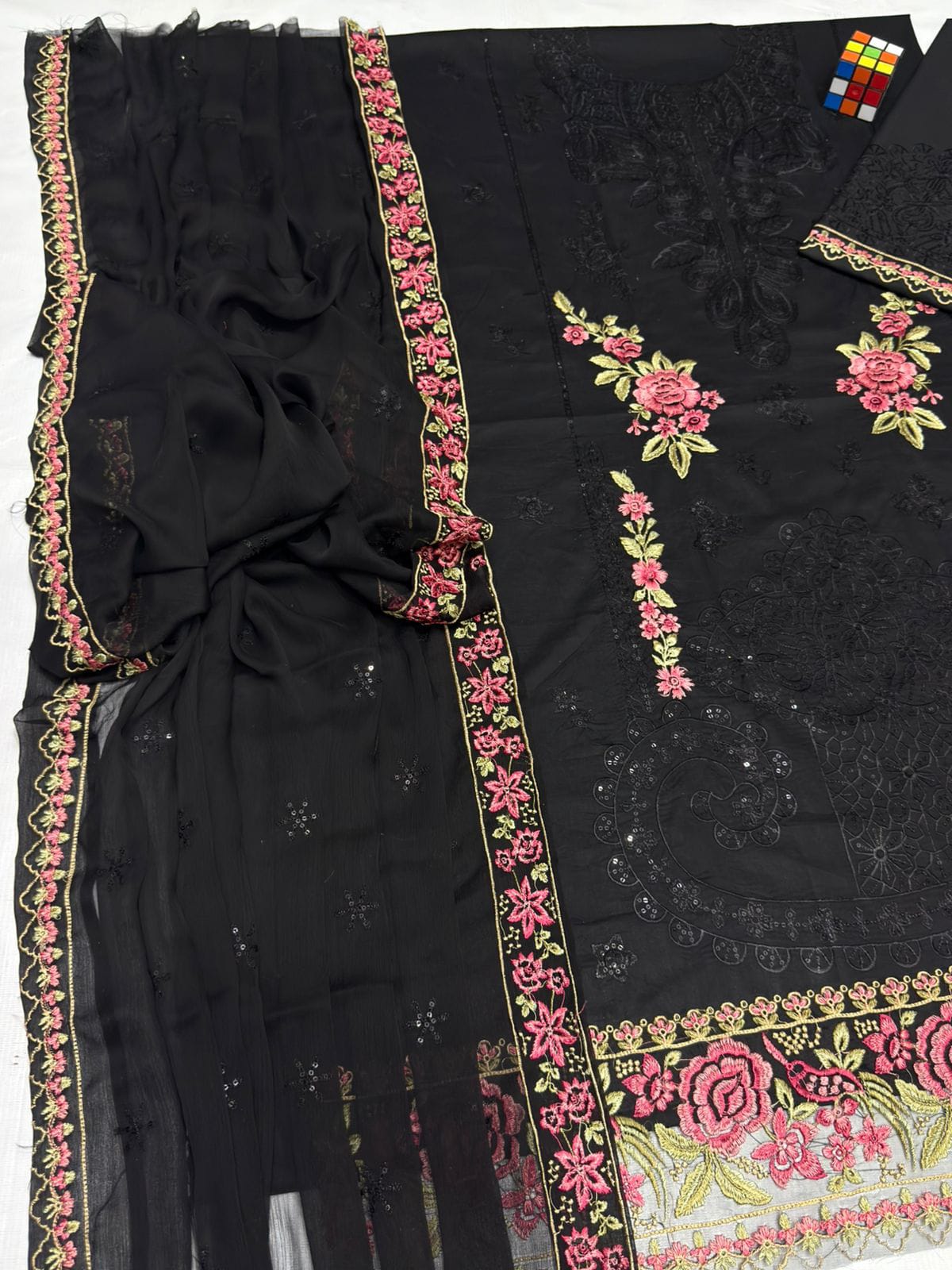 Shop the Maria B Luxury Airjet Lawn embroidered 3-piece suit with Bamber chiffon embroidered dupatta. Order now from IZ Pattern and Place.