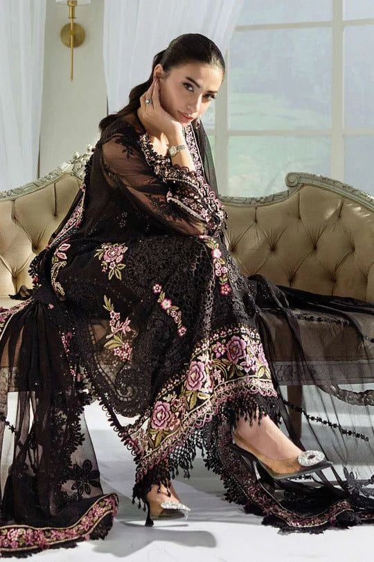 Shop the Maria B Luxury Airjet Lawn embroidered 3-piece suit with Bamber chiffon embroidered dupatta. Order now from IZ Pattern and Place.