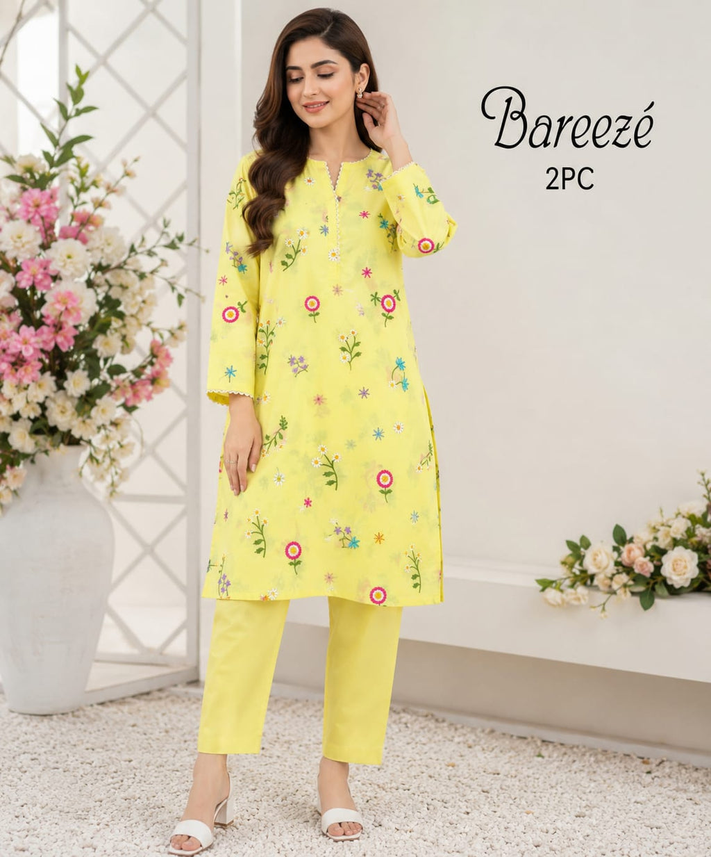Shop the Bareeze embroidered lawn 2-piece unstitched suit with embroidered sleeves and dyed trouser. Order now from IZ Pattern and Place.