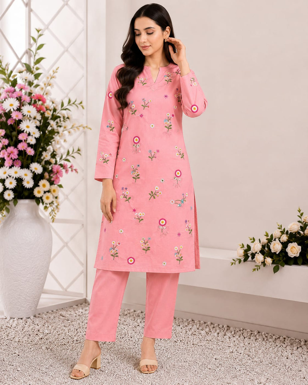 Shop the Bareeze embroidered lawn 2-piece unstitched suit with embroidered sleeves and dyed trouser. Order now from IZ Pattern and Place.
