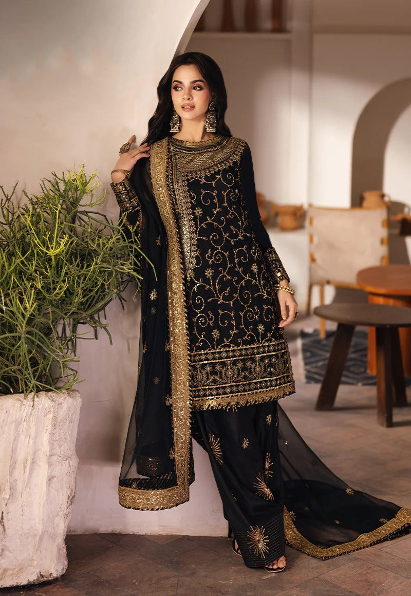 Shop the Asim Jofa embroidered summer lawn 3-piece unstitched suit with embroidered chiffon dupatta, fully embroidered trouser, and four-sided gotta lace. Order now from IZ Pattern and Place.