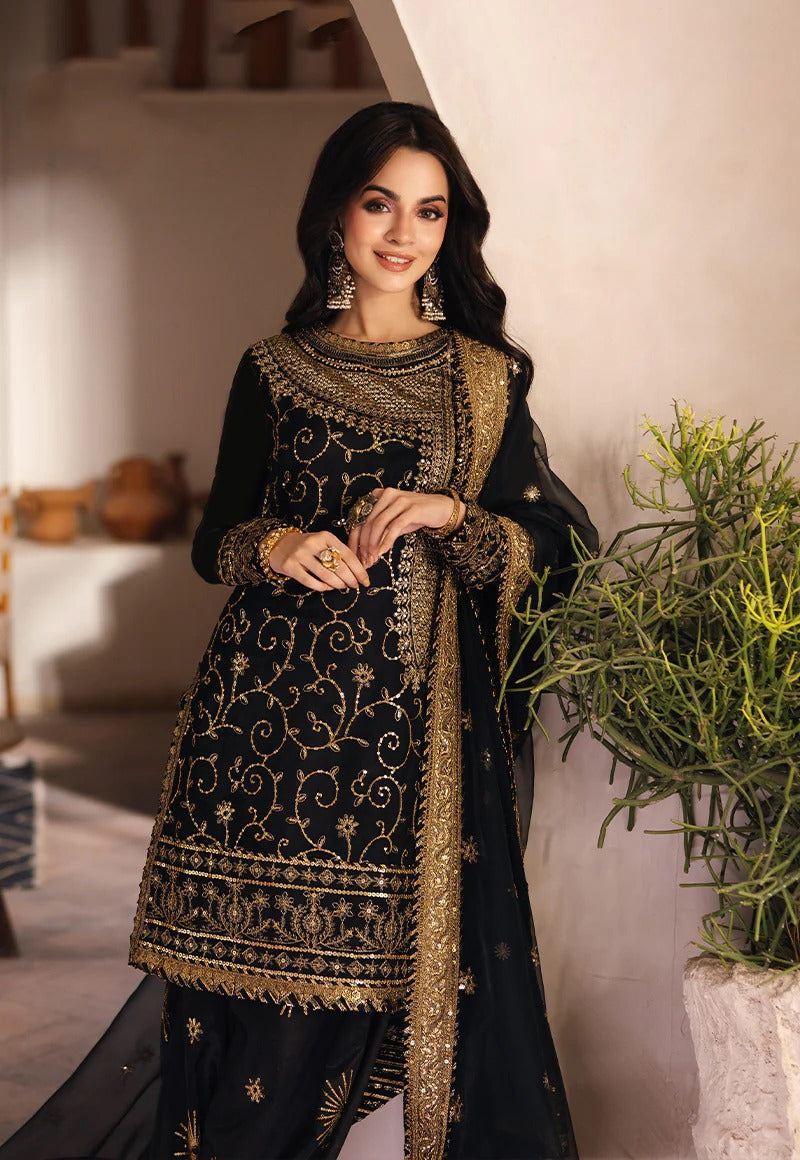 Shop the Asim Jofa embroidered summer lawn 3-piece unstitched suit with embroidered chiffon dupatta, fully embroidered trouser, and four-sided gotta lace. Order now from IZ Pattern and Place.
