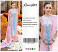 Shop the Cross Stitch embroidered lawn 3-piece unstitched suit with embroidered chiffon dupatta, printed trouser, and embroidered neckline, sleeves, and daman patches. Order now from IZ Pattern and Place.