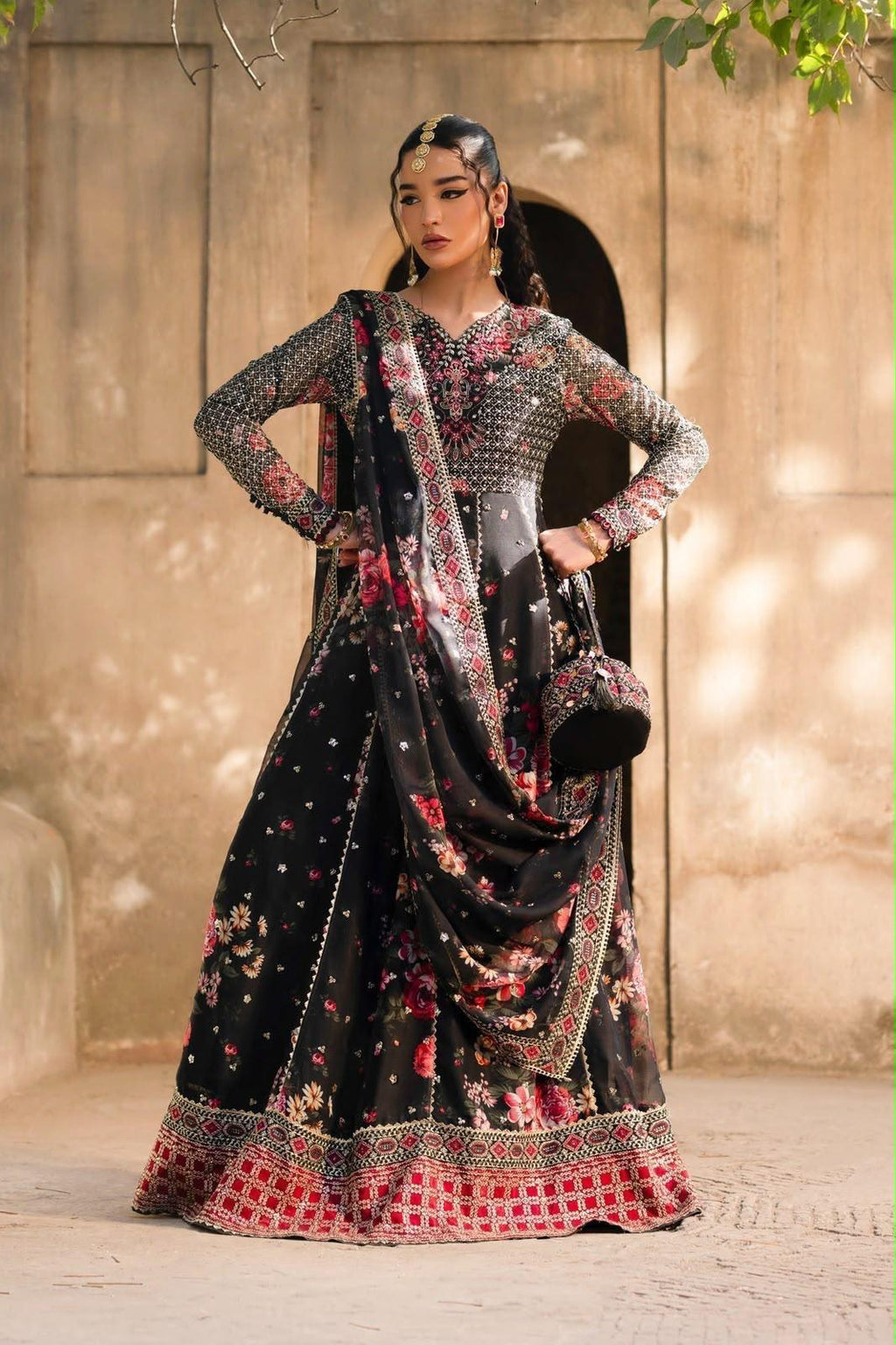 Shop the Hussain Rehar embroidered lawn 3-piece unstitched suit with embroidered chiffon dupatta, daman patch, and printed trouser. Order now from IZ Pattern and Place.