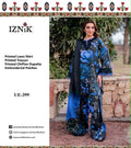 Shop the Iznik digital printed lawn 3-piece unstitched suit with chiffon dupatta, digital printed trouser, and embroidered organza detailing. Order now from IZ Pattern and Place.