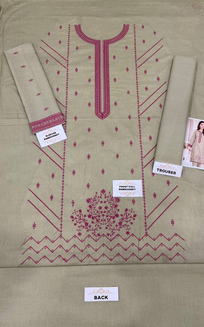 Shop the embroidered lawn 2-piece unstitched suit with heavy embroidered front and sleeves. Order now from IZ Pattern and Place.