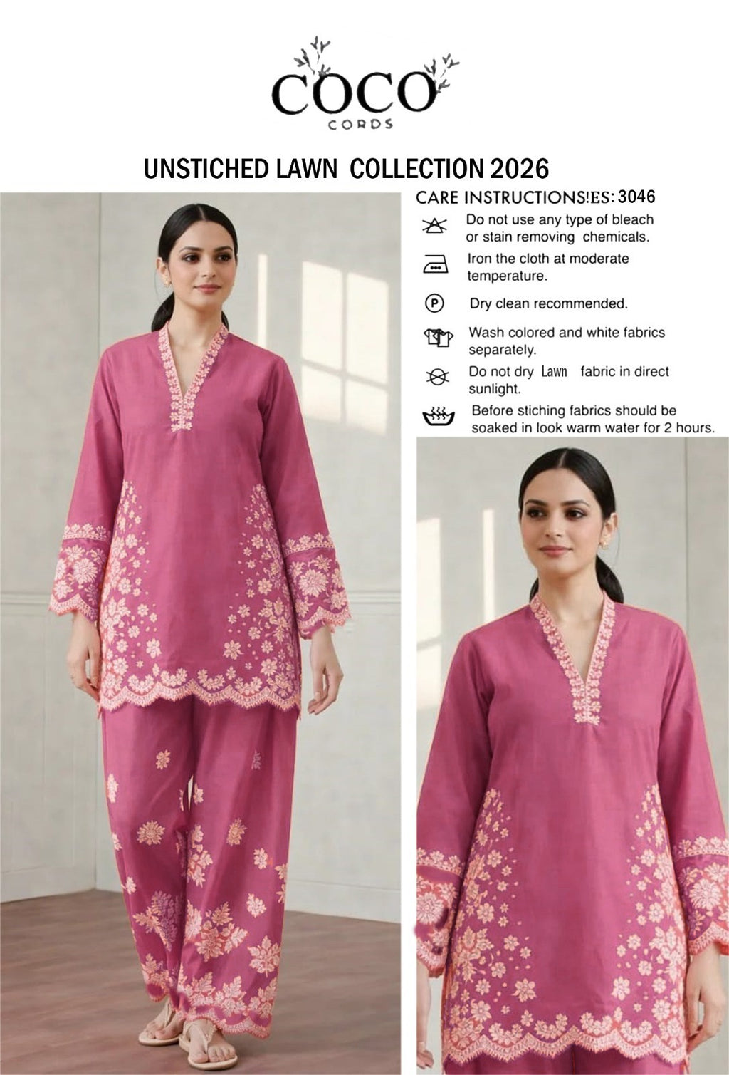 Shop the COCO embroidered lawn 2-piece unstitched suit with heavy embroidered front and sleeves. Order now from IZ Pattern and Place.