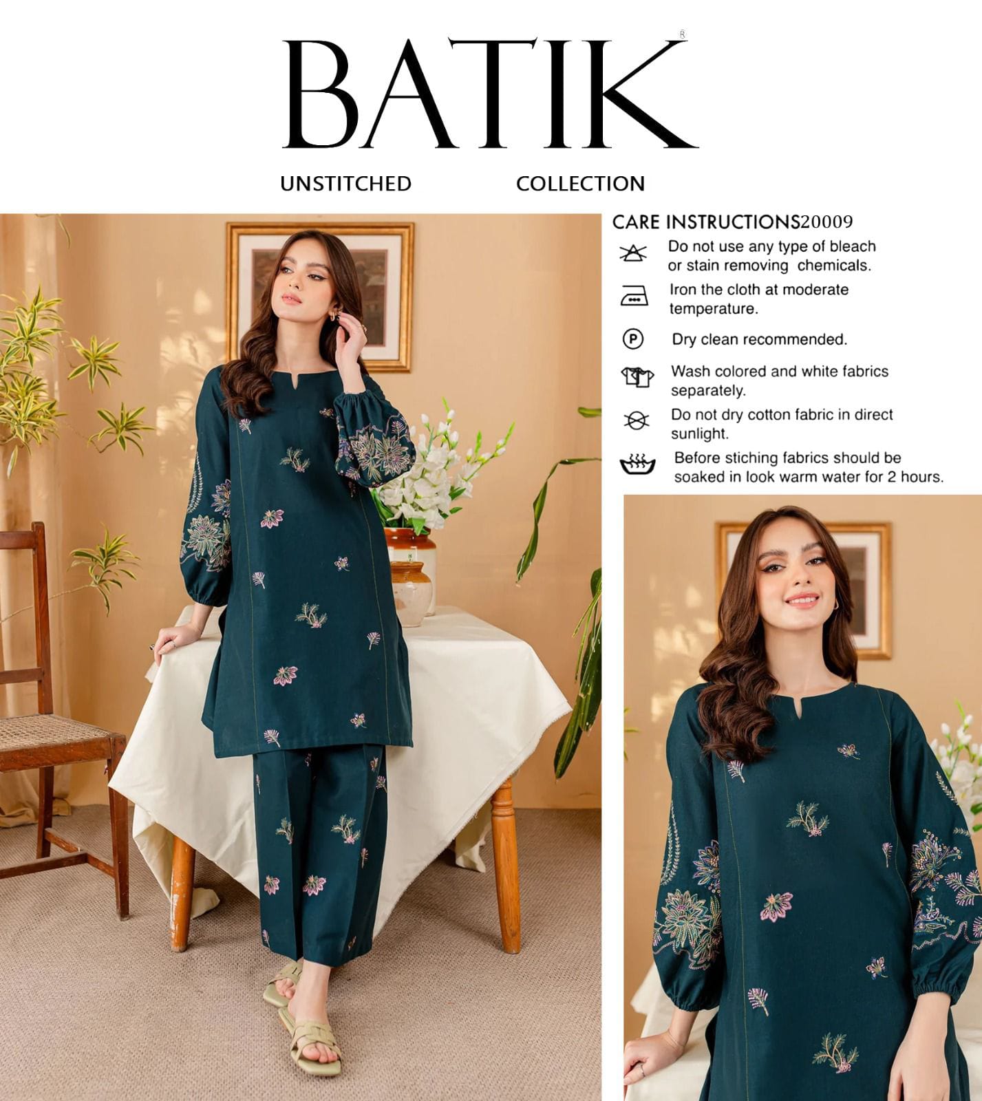 Shop the BATIK embroidered lawn 2-piece unstitched suit with heavy embroidered front and sleeves. Order now from IZ Pattern and Place.
