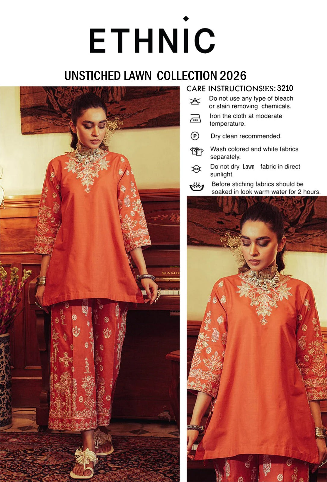 Shop the Ethnic embroidered lawn 2-piece unstitched suit with heavy embroidered front and sleeves. Order now from IZ Pattern and Place.