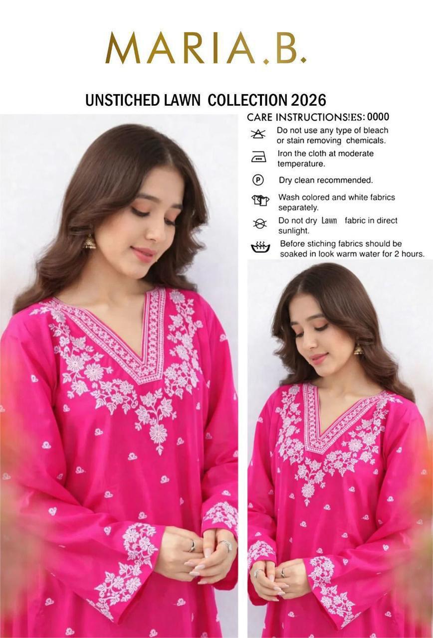 Shop the embroidered lawn 2-piece unstitched suit with embroidered front and sleeves. Available with plain or embroidered trouser designs. Order now from IZ Pattern and Place.