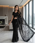 Shop the premium Jamawar saree with heavy net embroidered pallu in 6 beautiful colors. Perfect for parties and weddings. Order now from IZ Pattern and Place.
