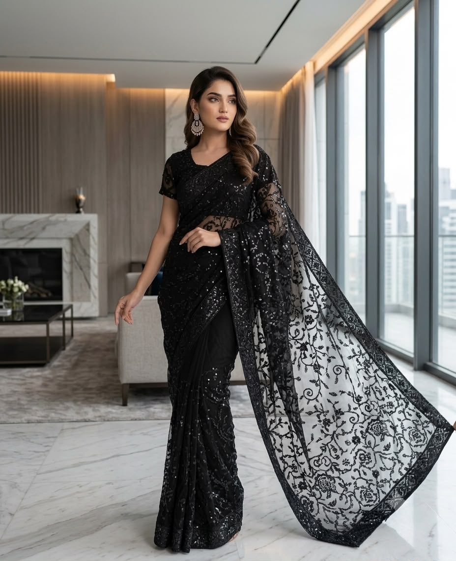 Shop the premium Jamawar saree with heavy net embroidered pallu in 6 beautiful colors. Perfect for parties and weddings. Order now from IZ Pattern and Place.