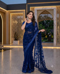 Shop the premium Jamawar saree with heavy net embroidered pallu in 6 beautiful colors. Perfect for parties and weddings. Order now from IZ Pattern and Place.