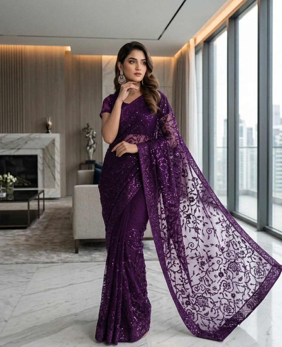 Shop the premium Jamawar saree with heavy net embroidered pallu in 6 beautiful colors. Perfect for parties and weddings. Order now from IZ Pattern and Place.