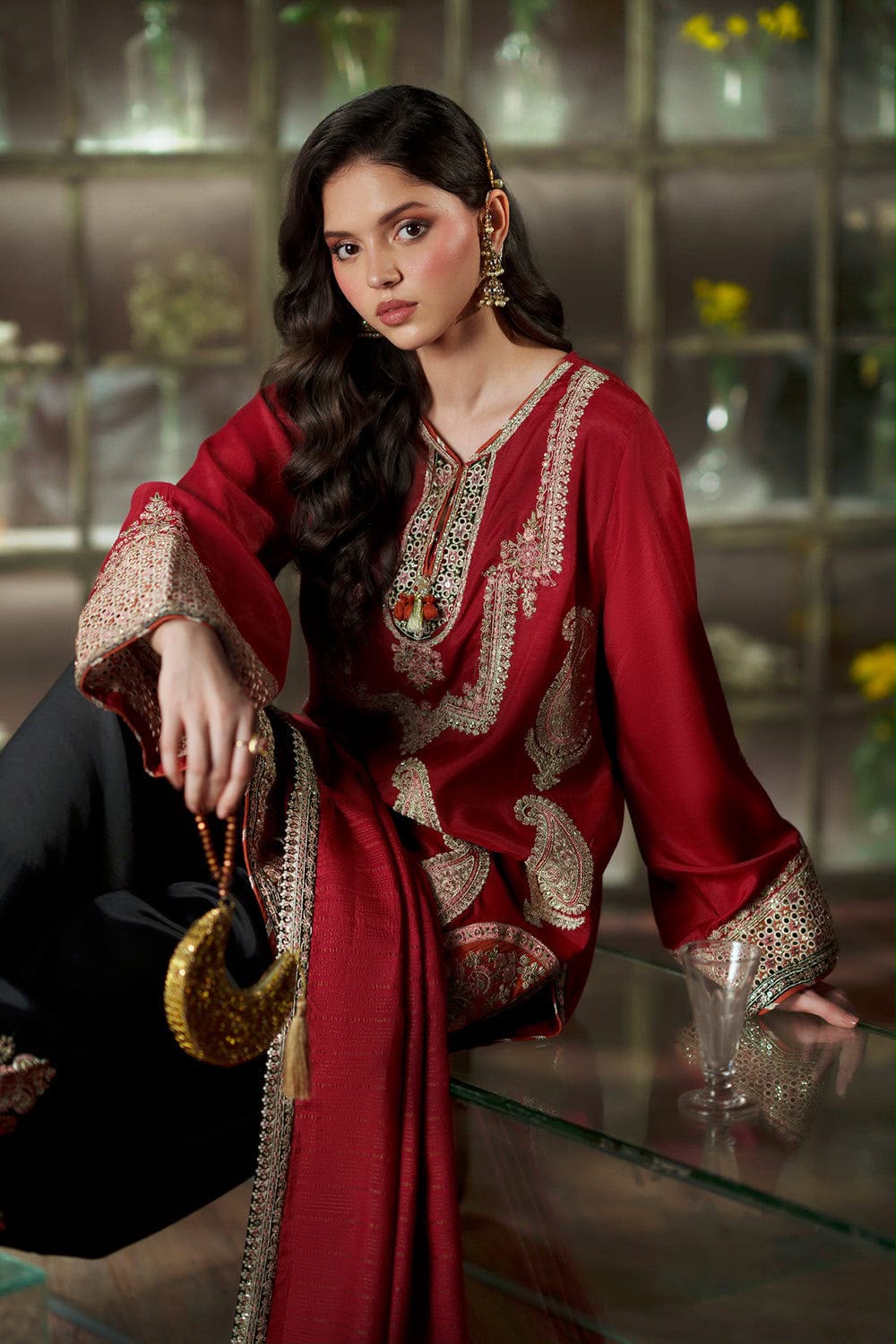 Shop the Ethnic Silk Collection 2026 digital printed 3-piece unstitched suit with ready-to-wear organza embroidered dupatta. Order now from IZ Pattern and Place.