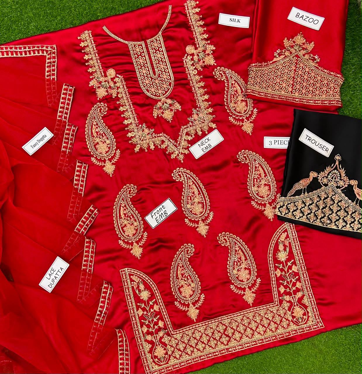 Shop the Ethnic Silk Collection 2026 digital printed 3-piece unstitched suit with ready-to-wear organza embroidered dupatta. Order now from IZ Pattern and Place.