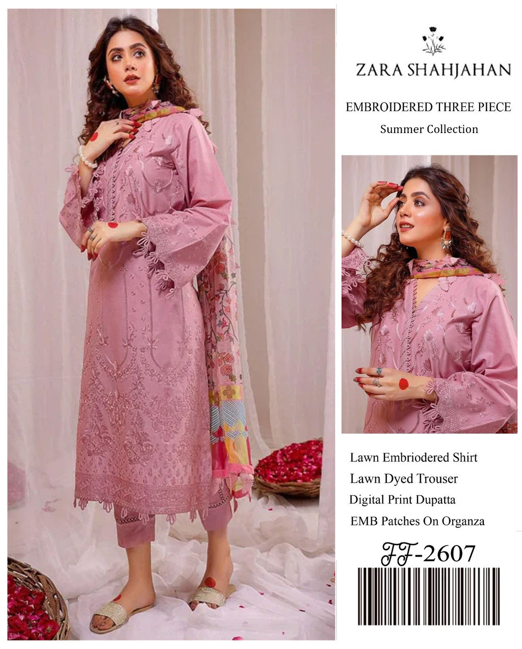 Shop the Zara Shahjahan luxury embroidered Airjet Lawn 3-piece unstitched suit with a soft digital printed Swiss voile dupatta. Order now from IZ Pattern and Place.