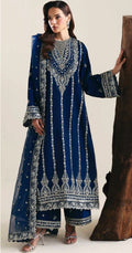 Shop the Akbar Aslam luxury lawn 3-piece unstitched suit with embroidered front, sleeves, border, and embroidered chiffon dupatta. Order now from IZ Pattern and Place.