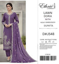 Shop the Ethnic Summer Collection 2026 Lawn Doria 3-piece unstitched suit with heavy embroidery and a ready-to-wear Bamber chiffon cutwork dupatta. Order now from IZ Pattern and Place.