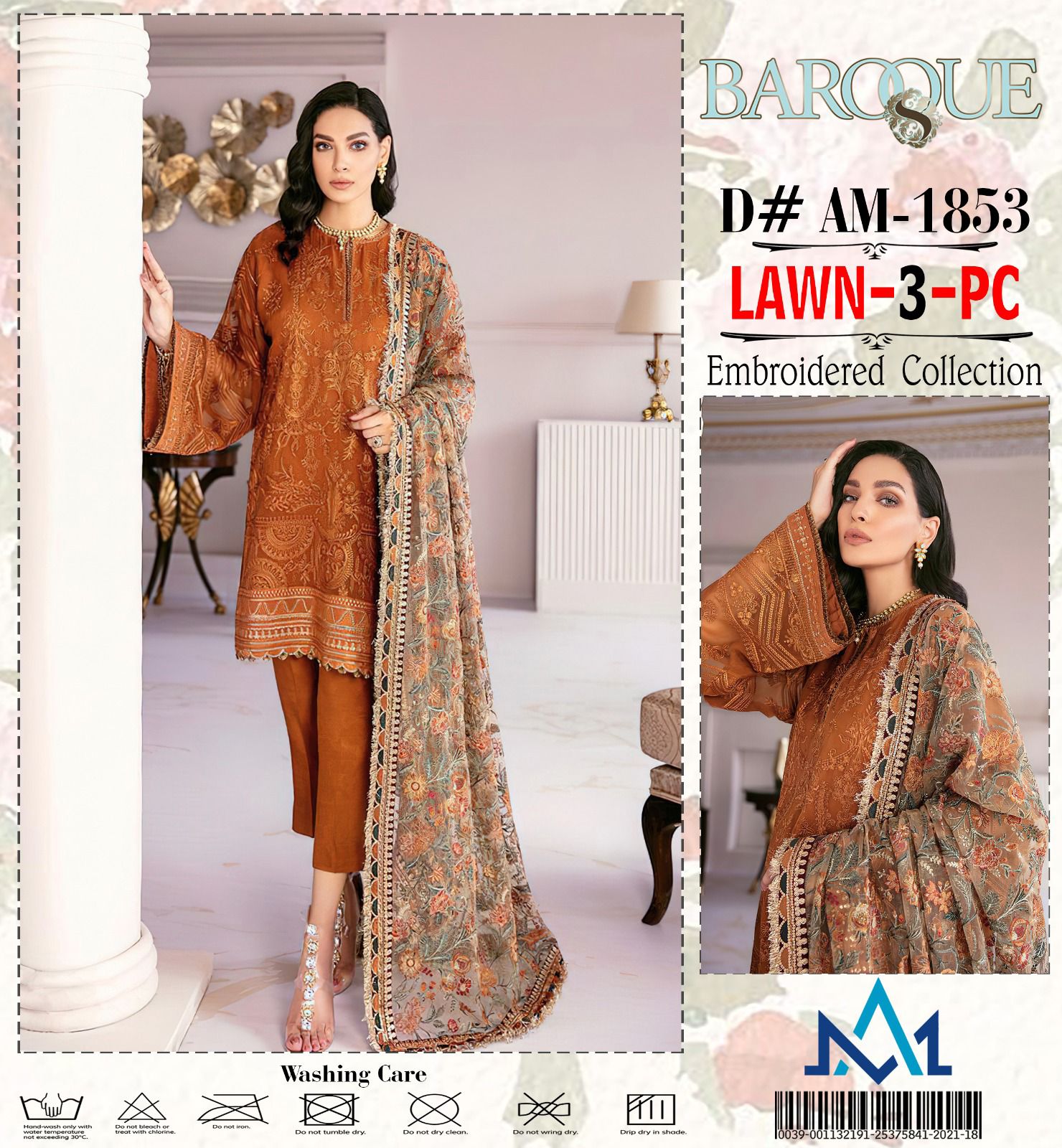 Shop the Baroque Summer Collection 2026 lawn 3-piece suit with heavy embroidery and a ready-to-wear Bamber chiffon cutwork dupatta. Order now from IZ Pattern and Place.