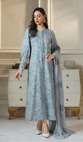 Shop the Bareeze luxury lawn 3-piece suit with embroidered front, sleeves, border, and ready-to-wear embroidered chiffon dupatta. Order now from IZ Pattern and Place.