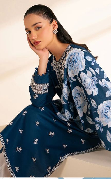 Shop the Cross Stitch luxury 90/70 lawn 3-piece suit with embroidered neck, front, sleeves, and a digital diamond print dupatta. Order now from IZ Pattern and Place.