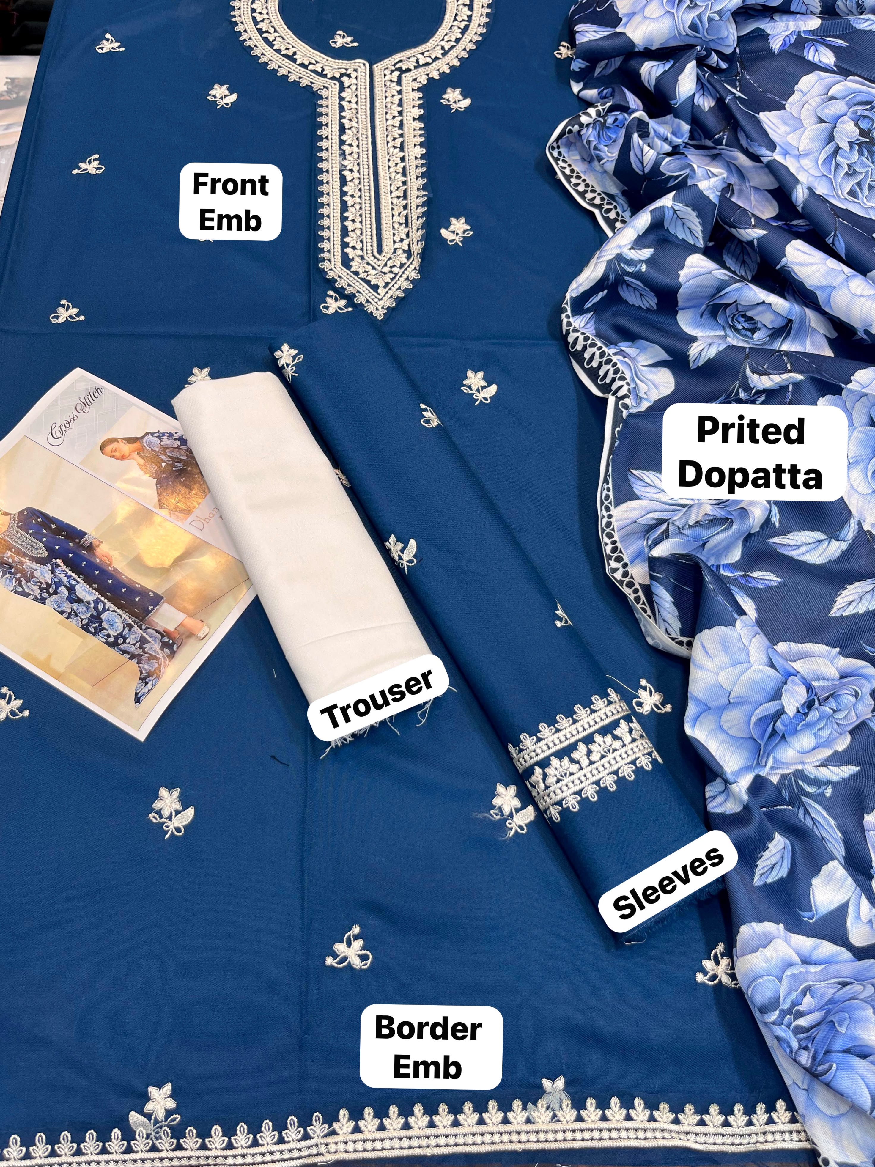 Shop the Cross Stitch luxury 90/70 lawn 3-piece suit with embroidered neck, front, sleeves, and a digital diamond print dupatta. Order now from IZ Pattern and Place.